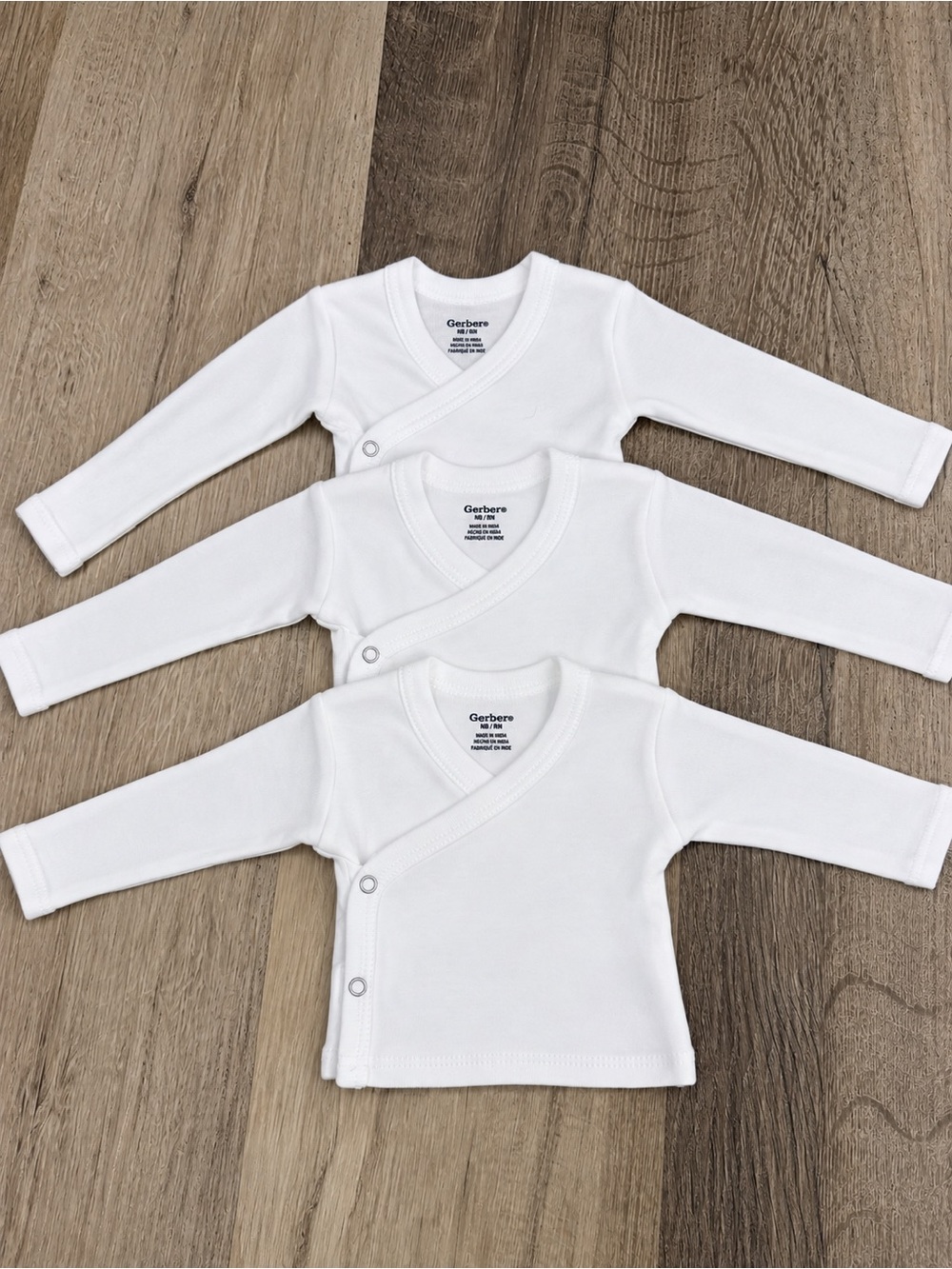 Gerber Baby Long-Sleeve White Kimono Tops - 3-Pack